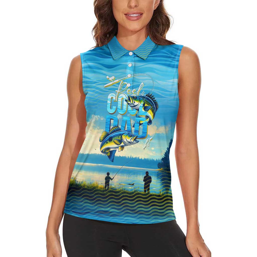 Reel Cool Dad Fishing Women Sleeveless Polo Shirt Father Hooked on Love and Lakeside Moments