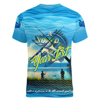 Reel Cool Dad Fishing Women V-Neck T-Shirt Father Hooked on Love and Lakeside Moments