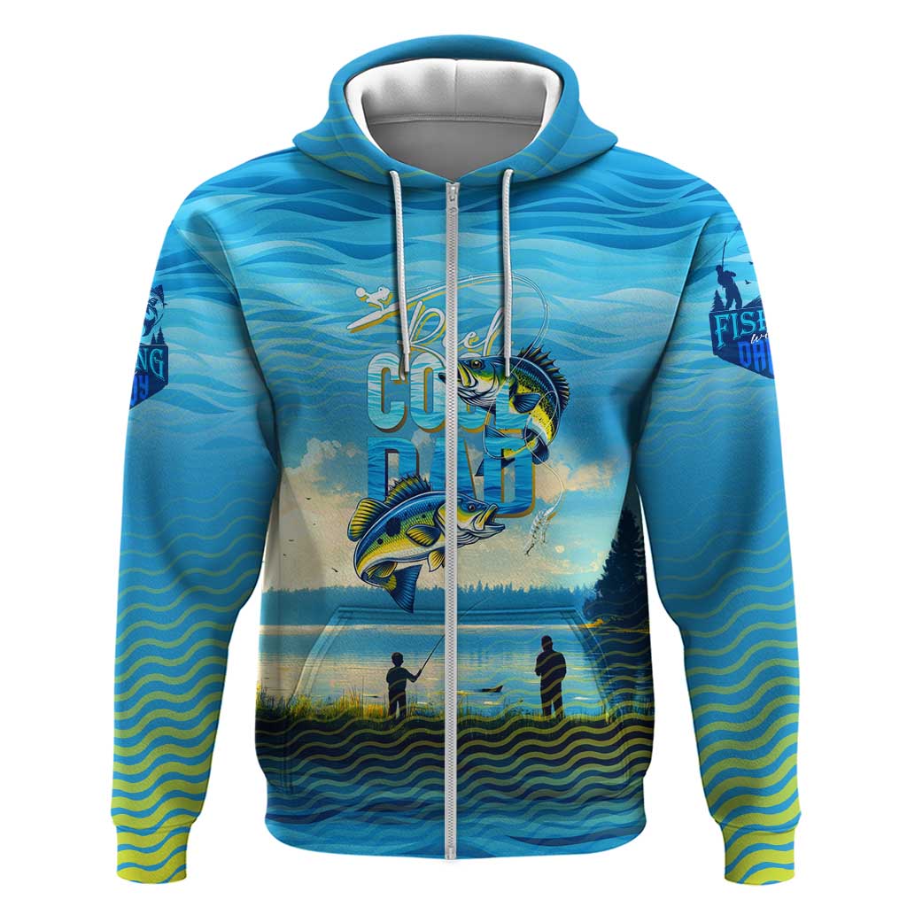 Reel Cool Dad Fishing Zip Hoodie Father Hooked on Love and Lakeside Moments