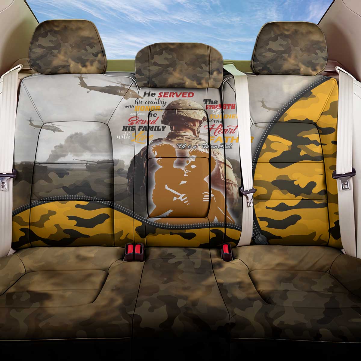 Veteran Dad Back Car Seat Cover The Strength of a Soldier - The Heart of a Father