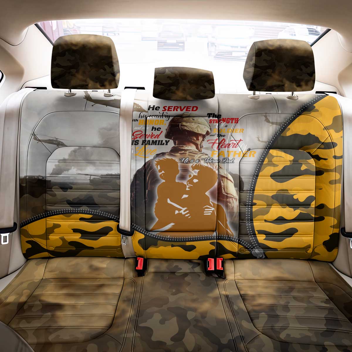 Veteran Dad Back Car Seat Cover The Strength of a Soldier - The Heart of a Father