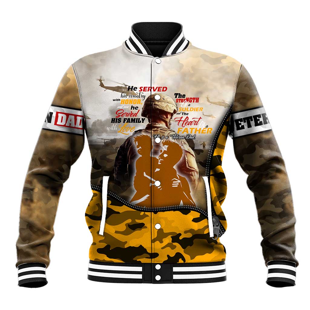 Veteran Dad Baseball Jacket The Strength of a Soldier - The Heart of a Father