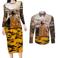 Veteran Dad Couples Matching Long Sleeve Bodycon Dress and Long Sleeve Button Shirt The Strength of a Soldier - The Heart of a Father