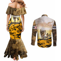 Veteran Dad Couples Matching Mermaid Dress and Long Sleeve Button Shirt The Strength of a Soldier - The Heart of a Father