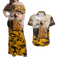 Veteran Dad Couples Matching Off Shoulder Maxi Dress and Hawaiian Shirt The Strength of a Soldier - The Heart of a Father