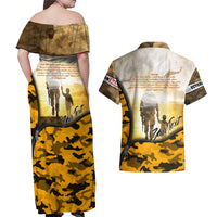 Veteran Dad Couples Matching Off Shoulder Maxi Dress and Hawaiian Shirt The Strength of a Soldier - The Heart of a Father
