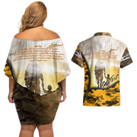 Veteran Dad Couples Matching Off Shoulder Short Dress and Hawaiian Shirt The Strength of a Soldier - The Heart of a Father