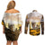 Veteran Dad Couples Matching Off Shoulder Short Dress and Long Sleeve Button Shirt The Strength of a Soldier - The Heart of a Father
