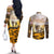 Veteran Dad Couples Matching Off The Shoulder Long Sleeve Dress and Long Sleeve Button Shirt The Strength of a Soldier - The Heart of a Father
