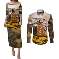 Veteran Dad Couples Matching Puletasi and Long Sleeve Button Shirt The Strength of a Soldier - The Heart of a Father
