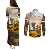 Veteran Dad Couples Matching Puletasi and Long Sleeve Button Shirt The Strength of a Soldier - The Heart of a Father