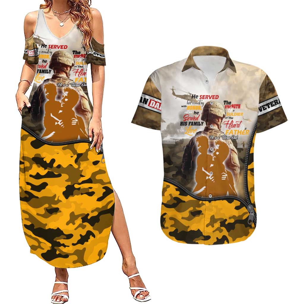 Veteran Dad Couples Matching Summer Maxi Dress and Hawaiian Shirt The Strength of a Soldier - The Heart of a Father