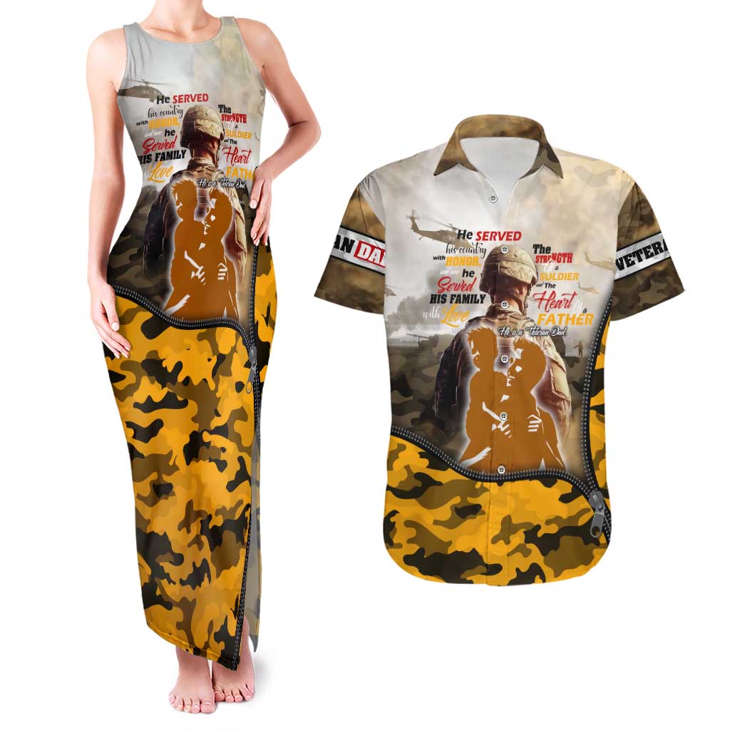 Veteran Dad Couples Matching Tank Maxi Dress and Hawaiian Shirt The Strength of a Soldier - The Heart of a Father