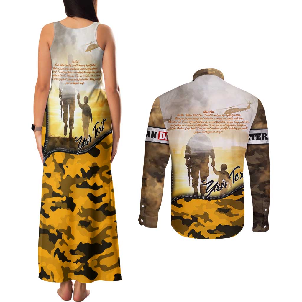Veteran Dad Couples Matching Tank Maxi Dress and Long Sleeve Button Shirt The Strength of a Soldier - The Heart of a Father
