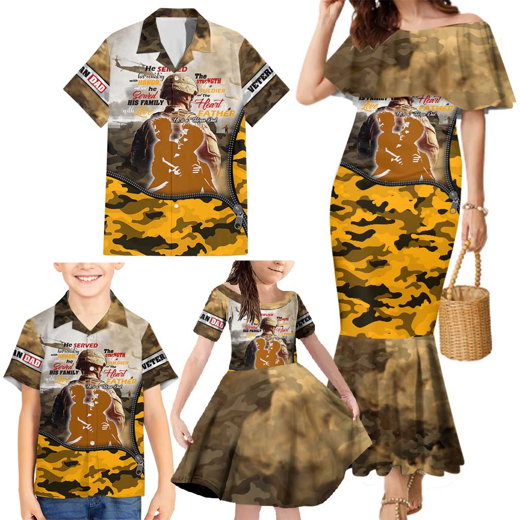 Veteran Dad Family Matching Mermaid Dress and Hawaiian Shirt The Strength of a Soldier - The Heart of a Father