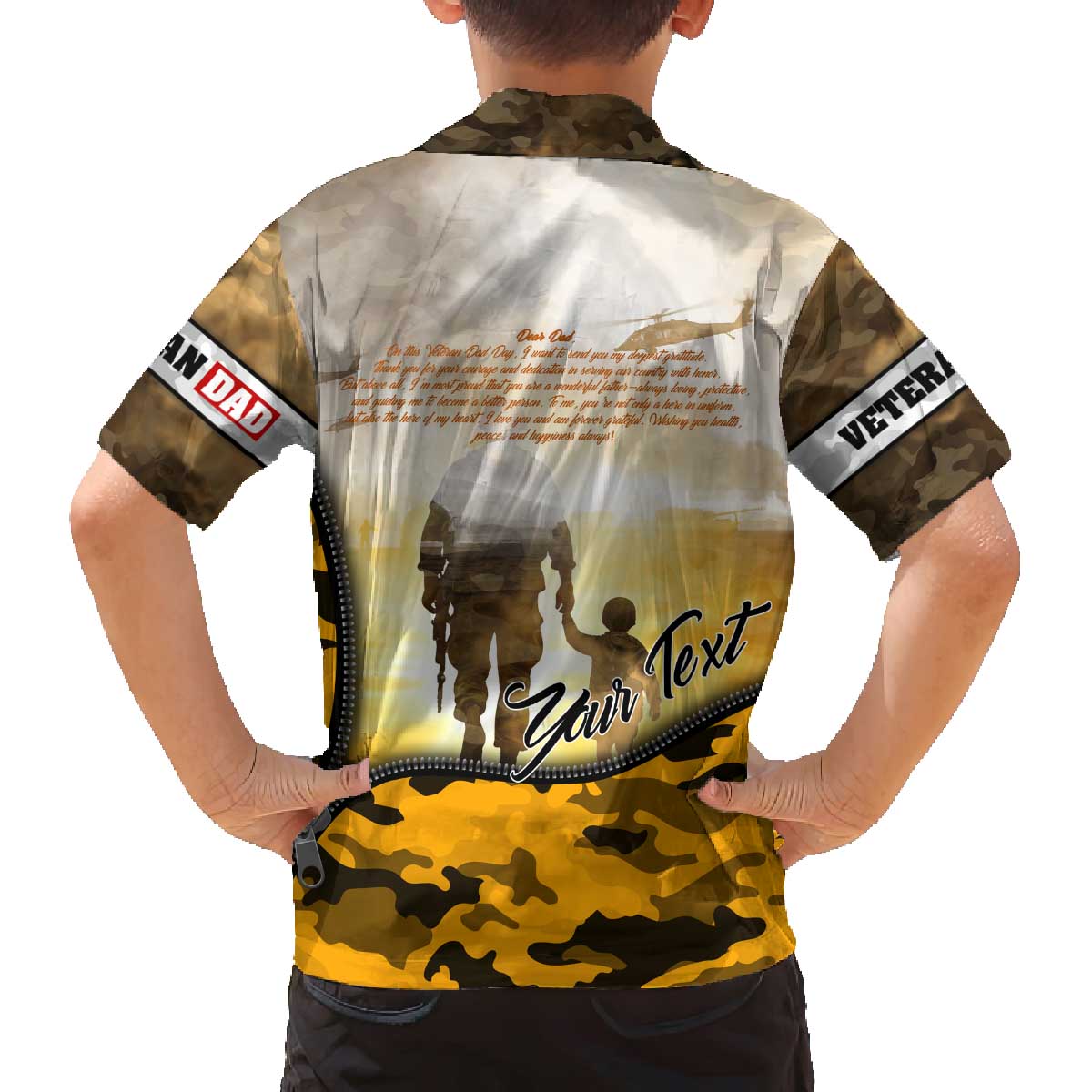 Veteran Dad Family Matching Off The Shoulder Long Sleeve Dress and Hawaiian Shirt The Strength of a Soldier - The Heart of a Father