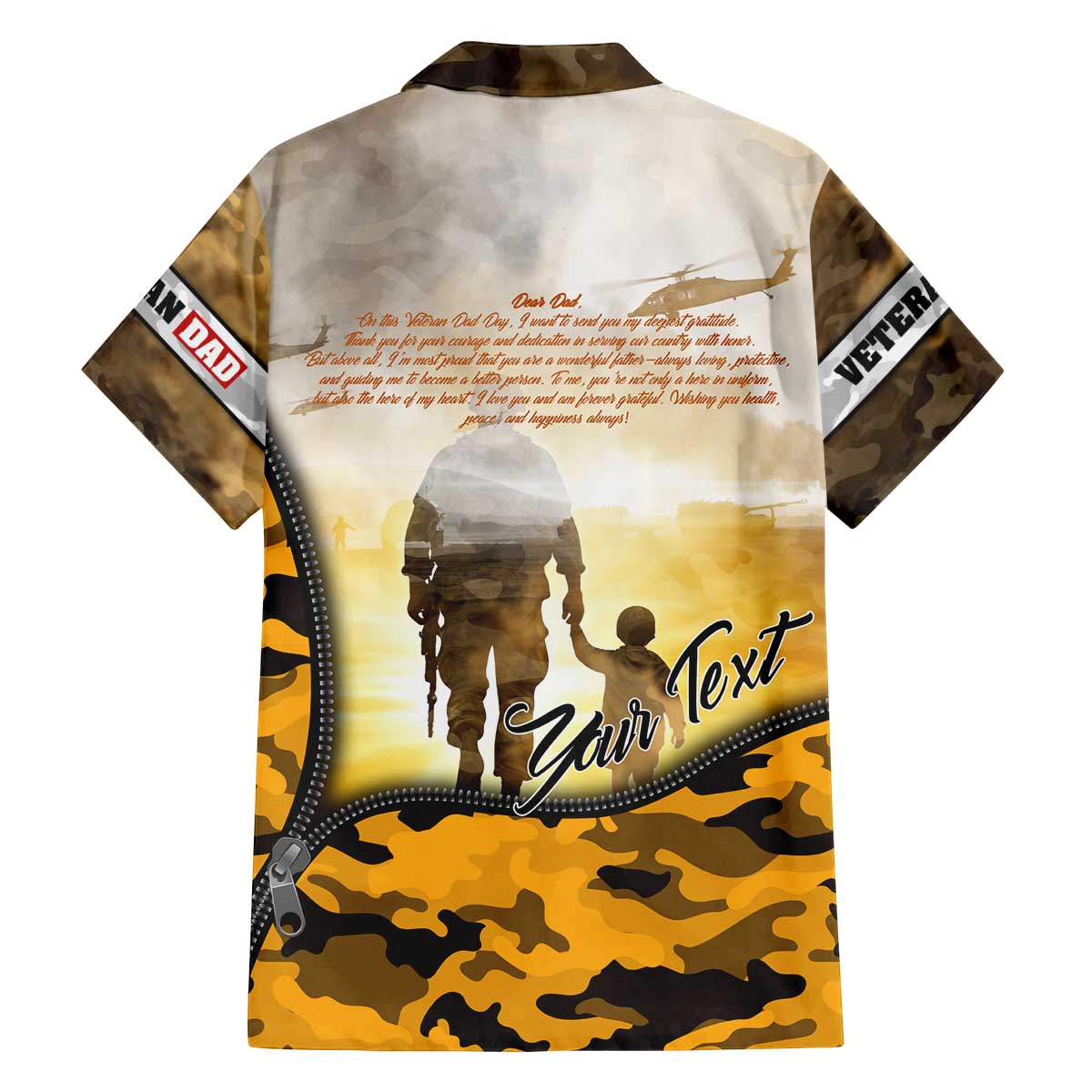 Veteran Dad Family Matching Off The Shoulder Long Sleeve Dress and Hawaiian Shirt The Strength of a Soldier - The Heart of a Father