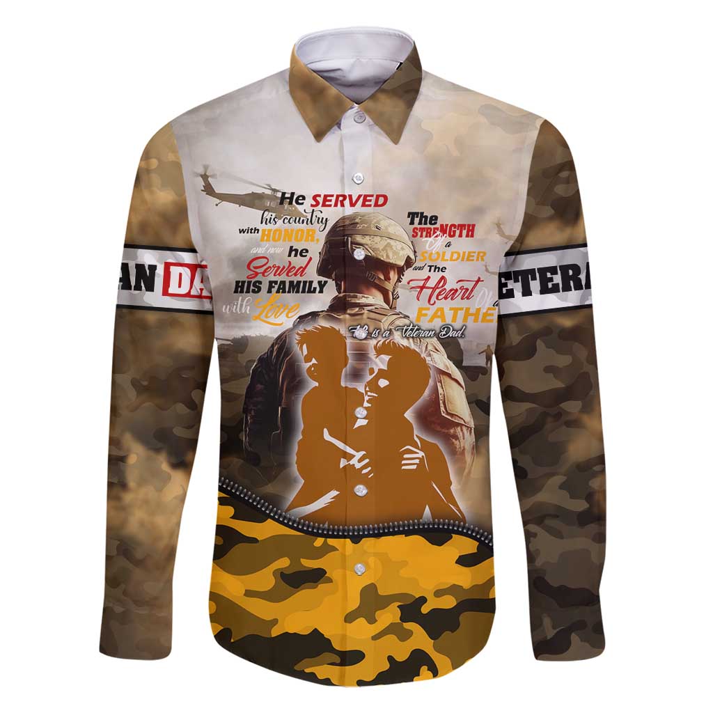 Veteran Dad Family Matching Off Shoulder Maxi Dress and Hawaiian Shirt The Strength of a Soldier - The Heart of a Father