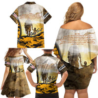 Veteran Dad Family Matching Off Shoulder Short Dress and Hawaiian Shirt The Strength of a Soldier - The Heart of a Father