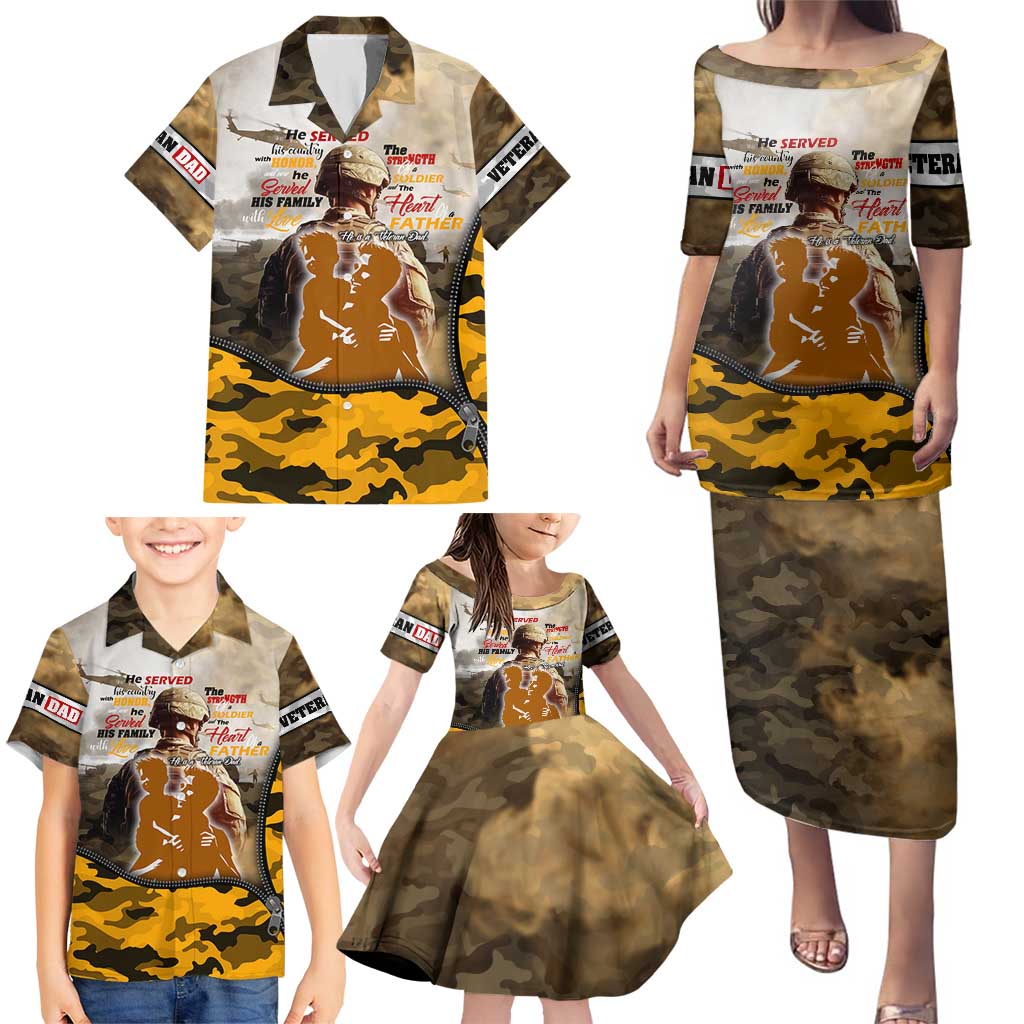 Veteran Dad Family Matching Puletasi and Hawaiian Shirt The Strength of a Soldier - The Heart of a Father