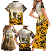 Veteran Dad Family Matching Short Sleeve Bodycon Dress and Hawaiian Shirt The Strength of a Soldier - The Heart of a Father
