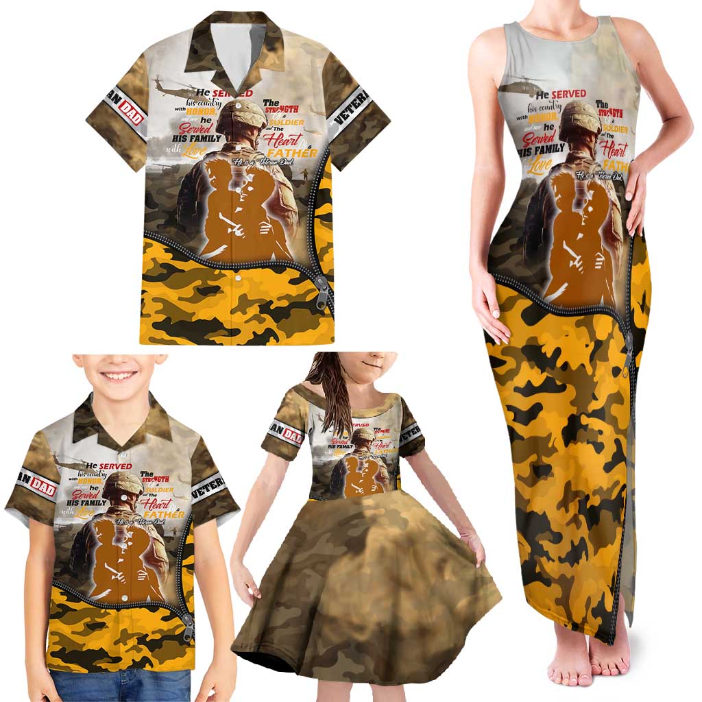 Veteran Dad Family Matching Tank Maxi Dress and Hawaiian Shirt The Strength of a Soldier - The Heart of a Father