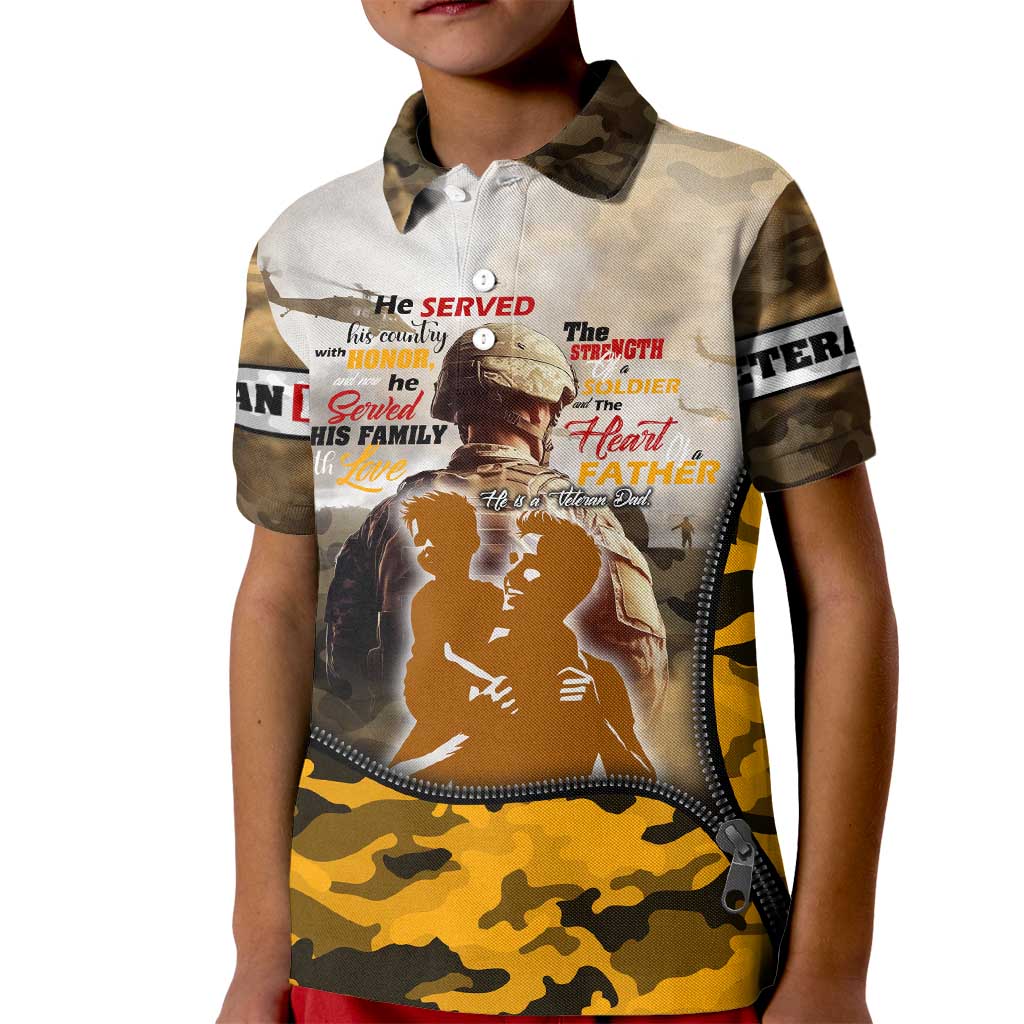 Veteran Dad Kid Polo Shirt The Strength of a Soldier - The Heart of a Father
