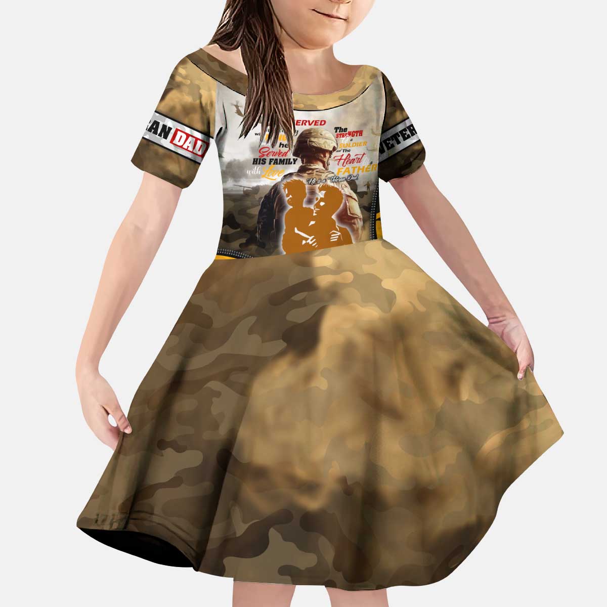 Veteran Dad Kid Short Sleeve Dress The Strength of a Soldier - The Heart of a Father