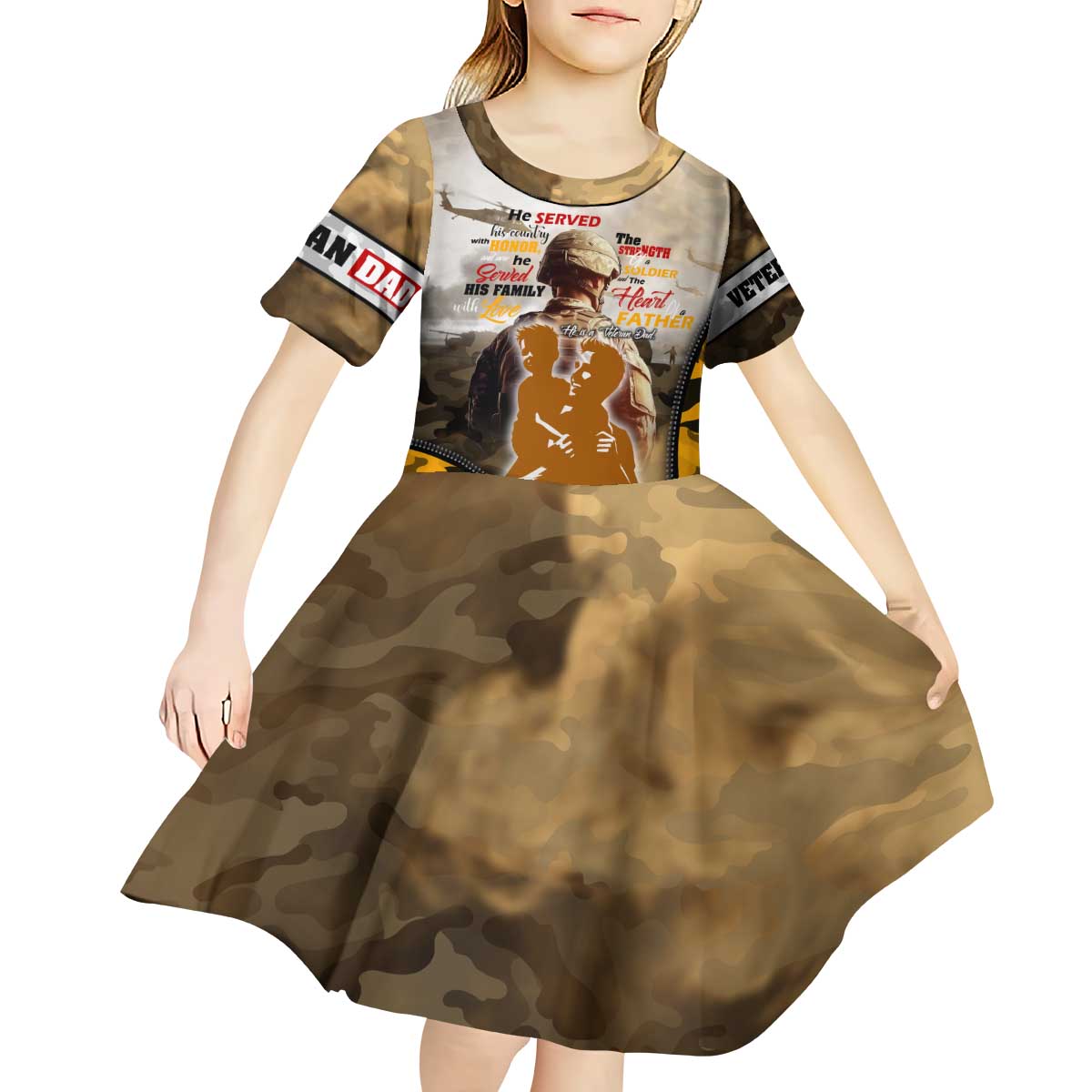Veteran Dad Kid Short Sleeve Dress The Strength of a Soldier - The Heart of a Father