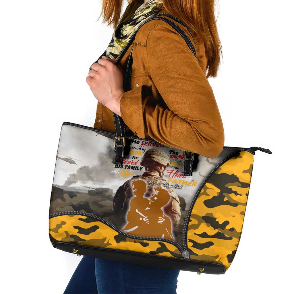 Veteran Dad Leather Tote Bag The Strength of a Soldier - The Heart of a Father