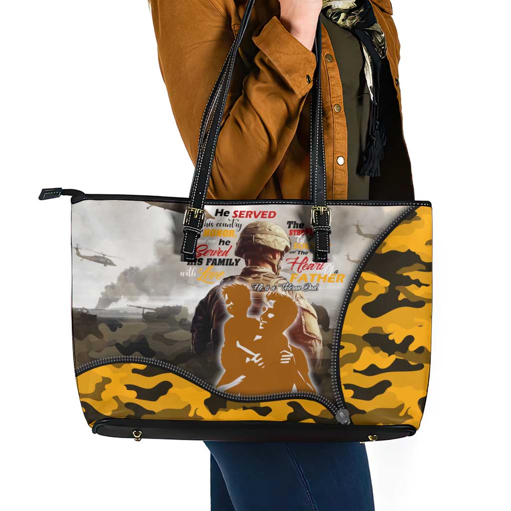 Veteran Dad Leather Tote Bag The Strength of a Soldier - The Heart of a Father