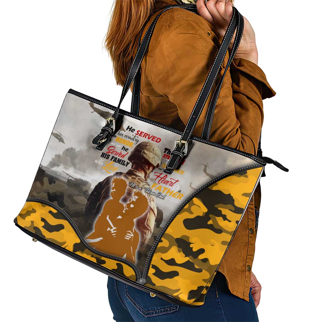 Veteran Dad Leather Tote Bag The Strength of a Soldier - The Heart of a Father