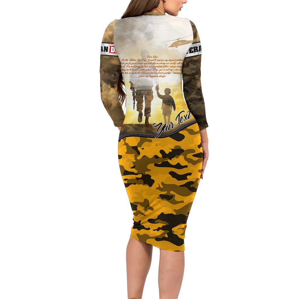 Veteran Dad Long Sleeve Bodycon Dress The Strength of a Soldier - The Heart of a Father