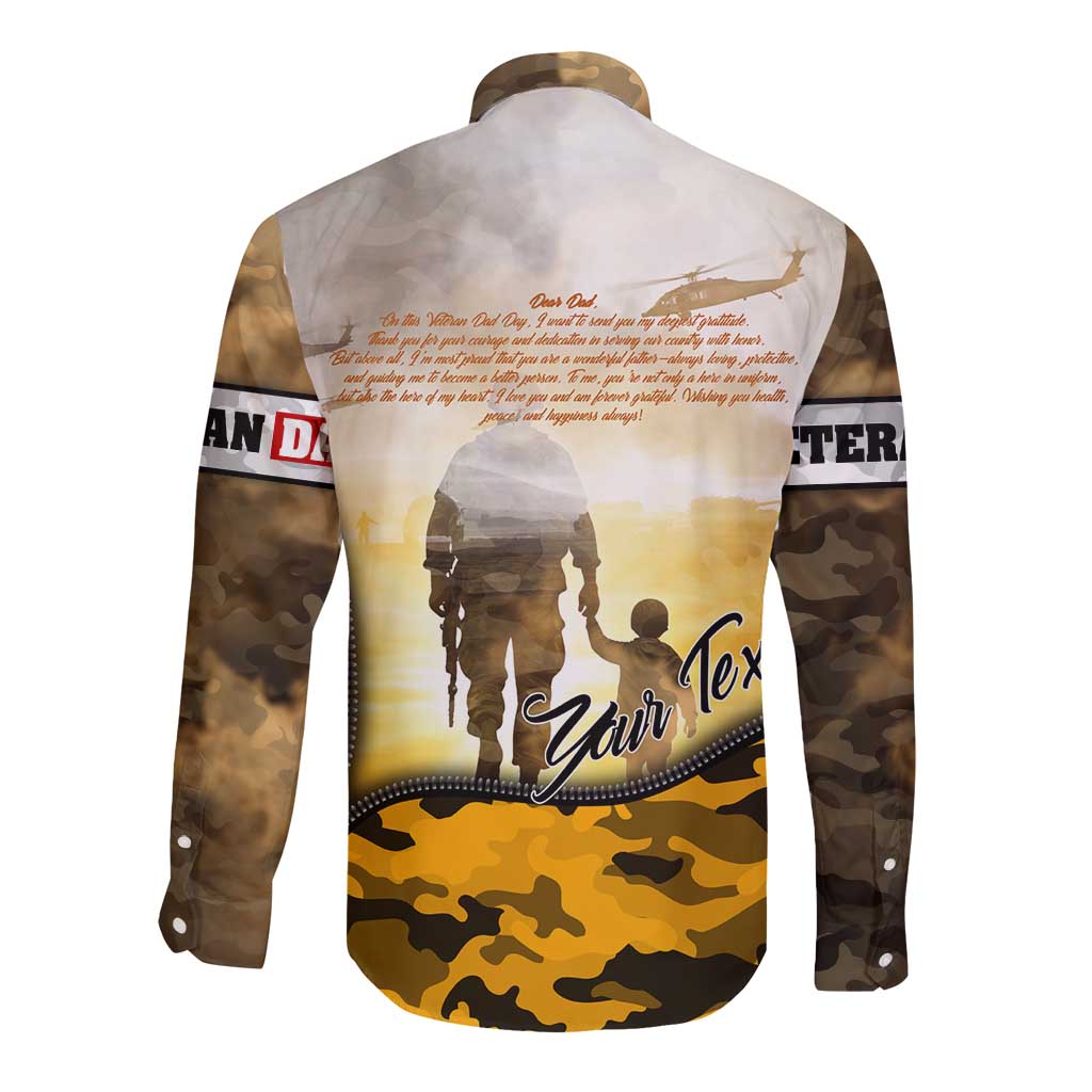 Veteran Dad Long Sleeve Button Shirt The Strength of a Soldier - The Heart of a Father
