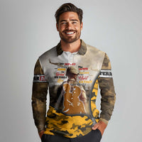 Veteran Dad Long Sleeve Polo Shirt The Strength of a Soldier - The Heart of a Father