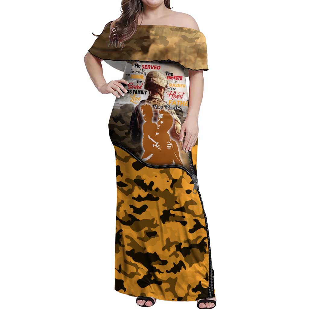Veteran Dad Off Shoulder Maxi Dress The Strength of a Soldier - The Heart of a Father