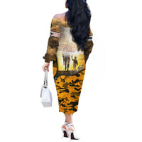 Veteran Dad Off The Shoulder Long Sleeve Dress The Strength of a Soldier - The Heart of a Father