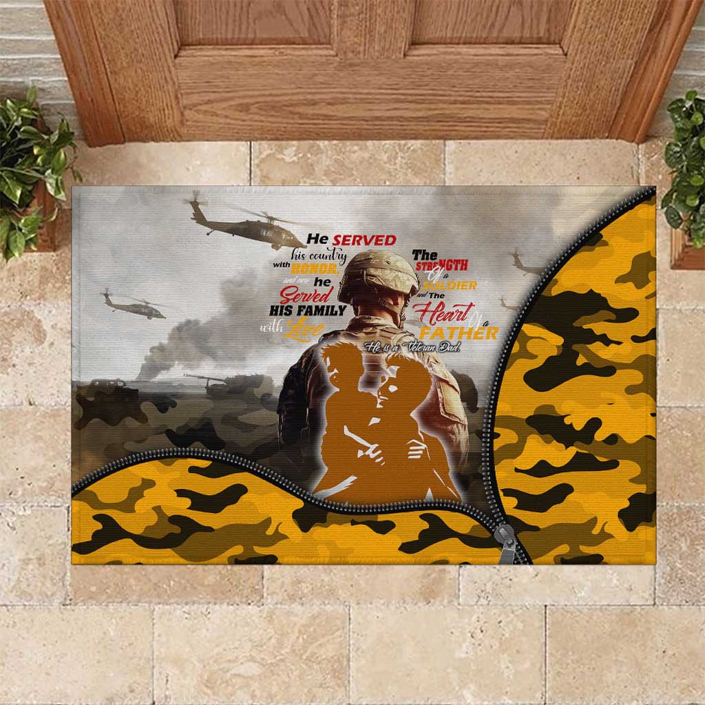 Veteran Dad Rubber Doormat The Strength of a Soldier - The Heart of a Father