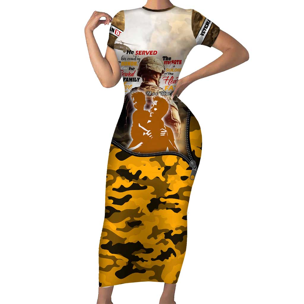 Veteran Dad Short Sleeve Bodycon Dress The Strength of a Soldier - The Heart of a Father