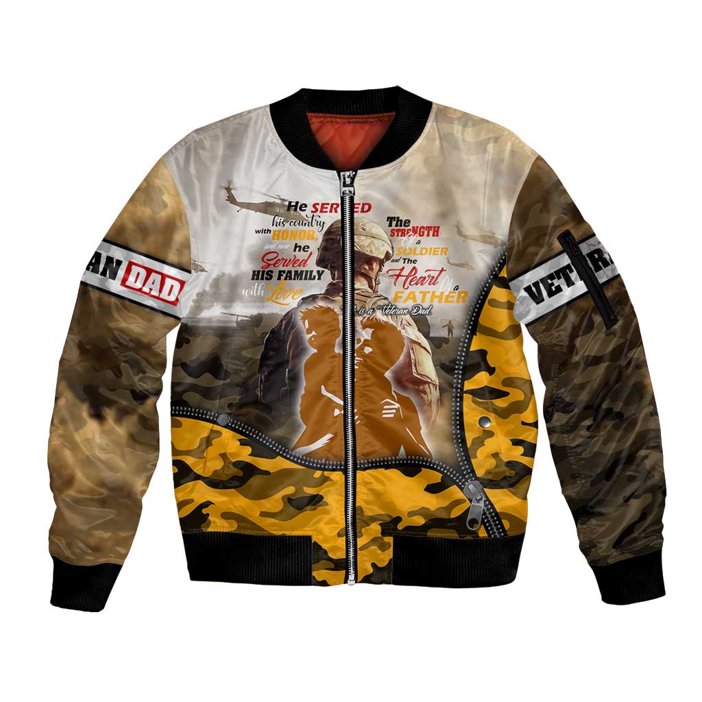 Veteran Dad Sleeve Zip Bomber Jacket The Strength of a Soldier - The Heart of a Father