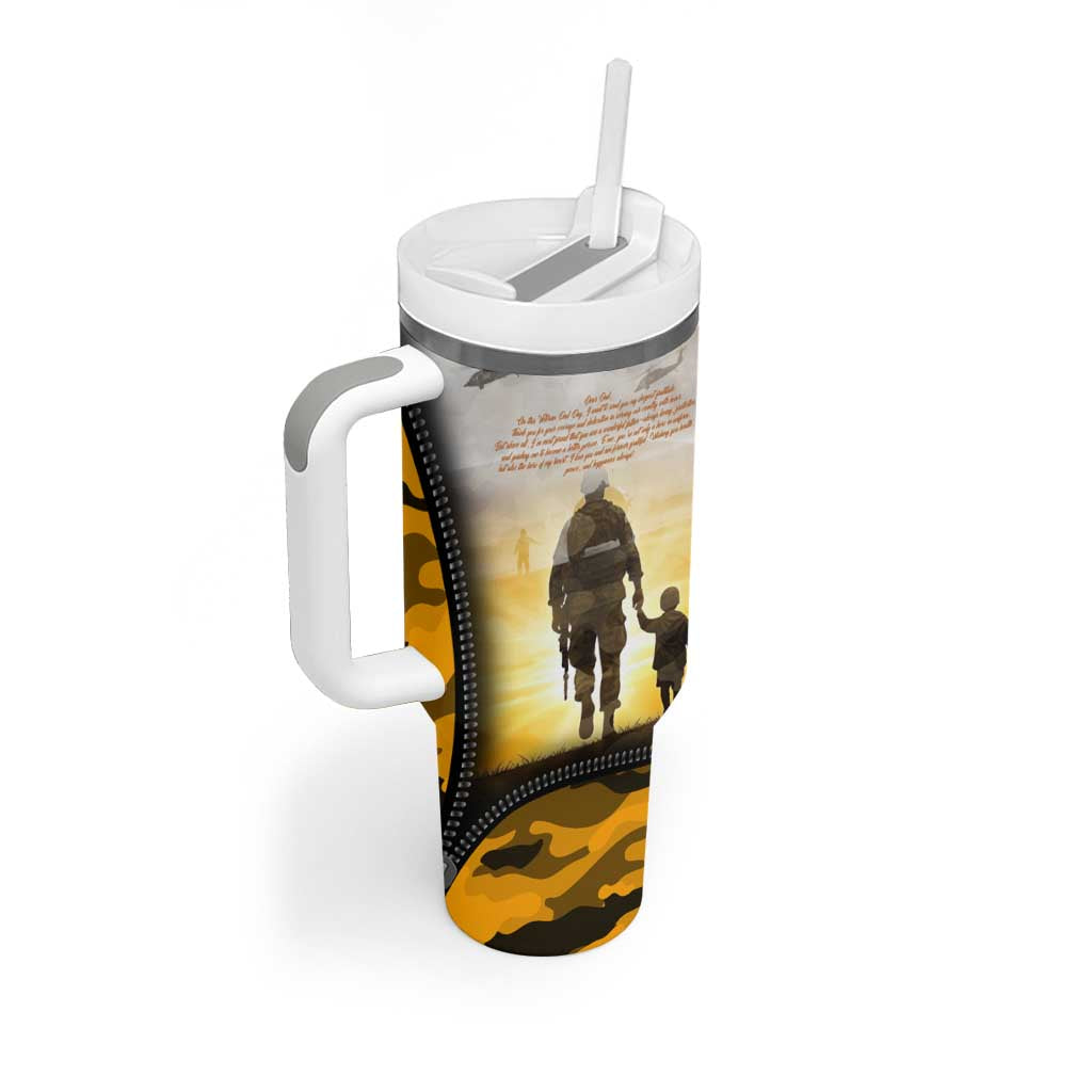 Veteran Dad Tumbler With Handle The Strength of a Soldier - The Heart of a Father