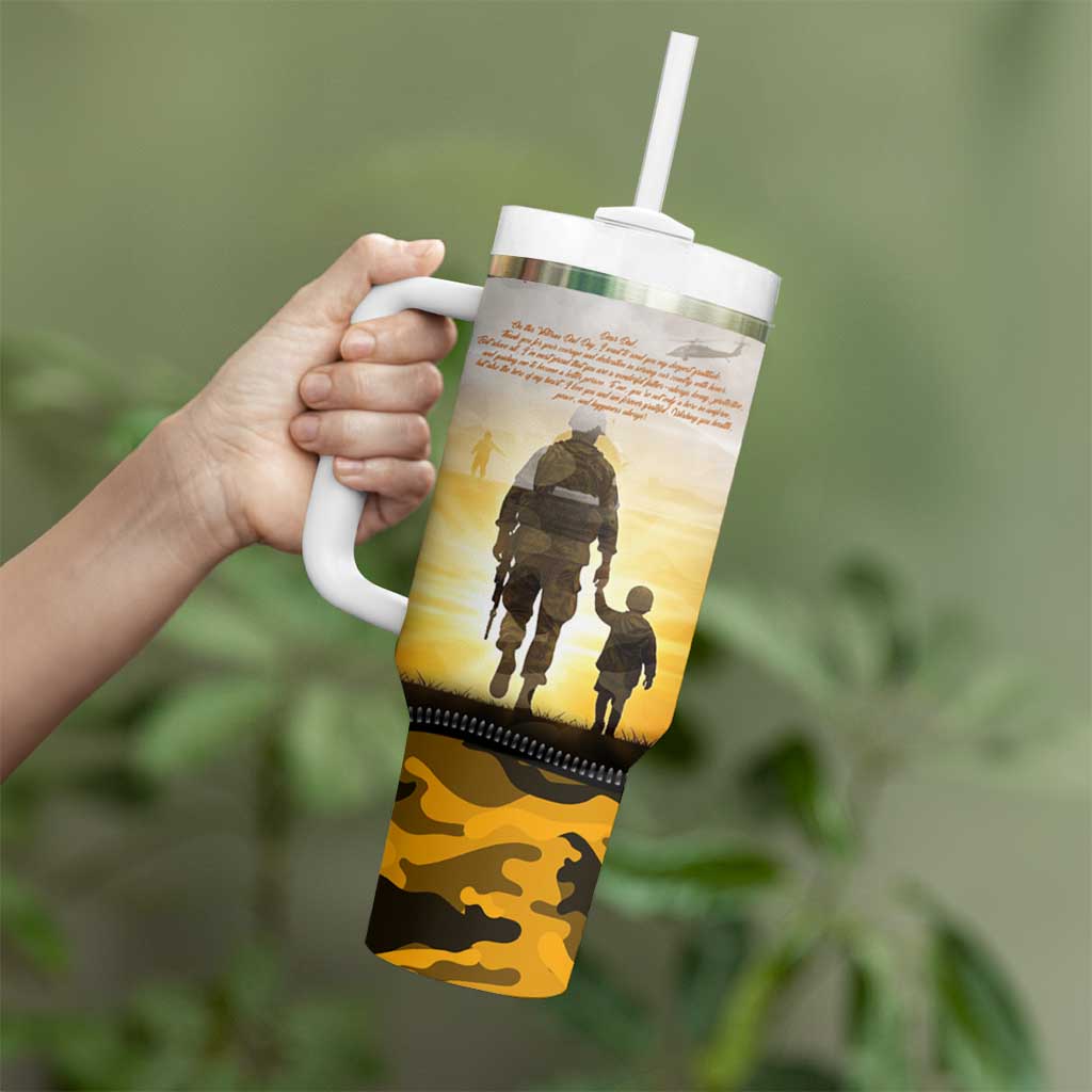 Veteran Dad Tumbler With Handle The Strength of a Soldier - The Heart of a Father