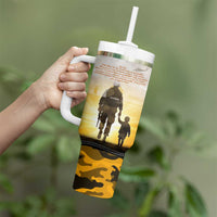 Veteran Dad Tumbler With Handle The Strength of a Soldier - The Heart of a Father