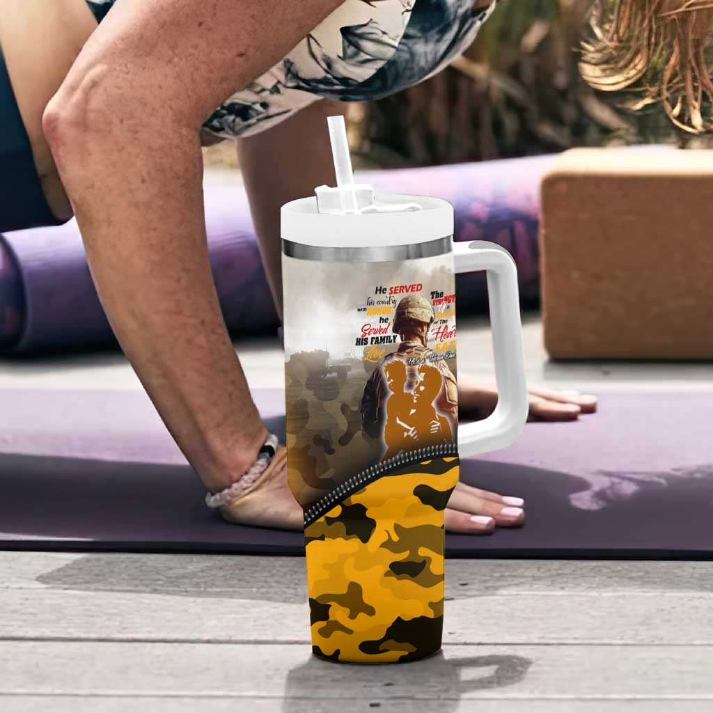 Veteran Dad Tumbler With Handle The Strength of a Soldier - The Heart of a Father