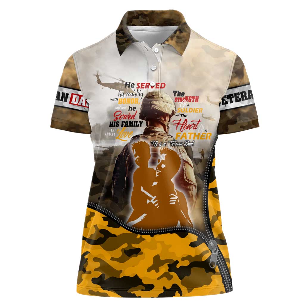 Veteran Dad Women Polo Shirt The Strength of a Soldier - The Heart of a Father