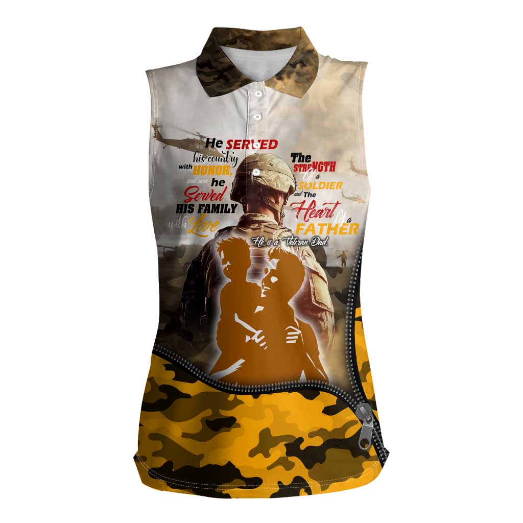 Veteran Dad Women Sleeveless Polo Shirt The Strength of a Soldier - The Heart of a Father
