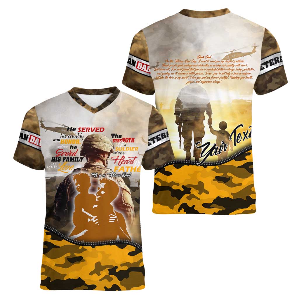 Veteran Dad Women V-Neck T-Shirt The Strength of a Soldier - The Heart of a Father