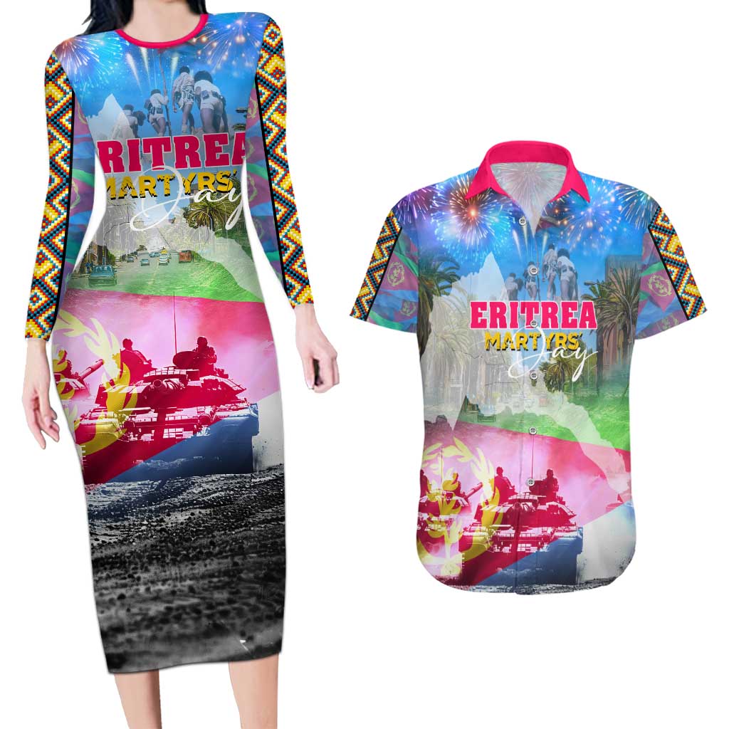 June 20 Eritrea's Martyrs Day Couples Matching Long Sleeve Bodycon Dress and Hawaiian Shirt Honoring the Brave Celebrating the Nation