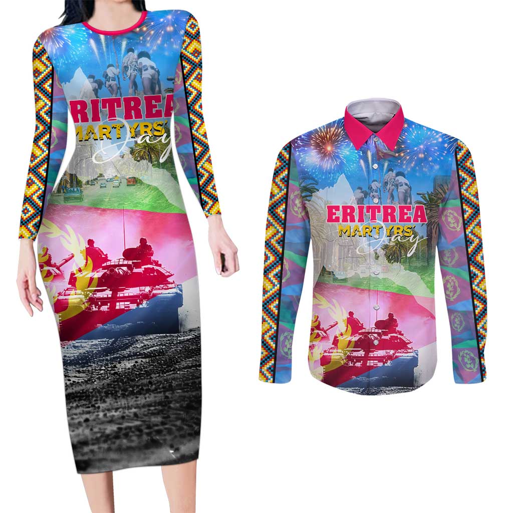 June 20 Eritrea's Martyrs Day Couples Matching Long Sleeve Bodycon Dress and Long Sleeve Button Shirt Honoring the Brave Celebrating the Nation