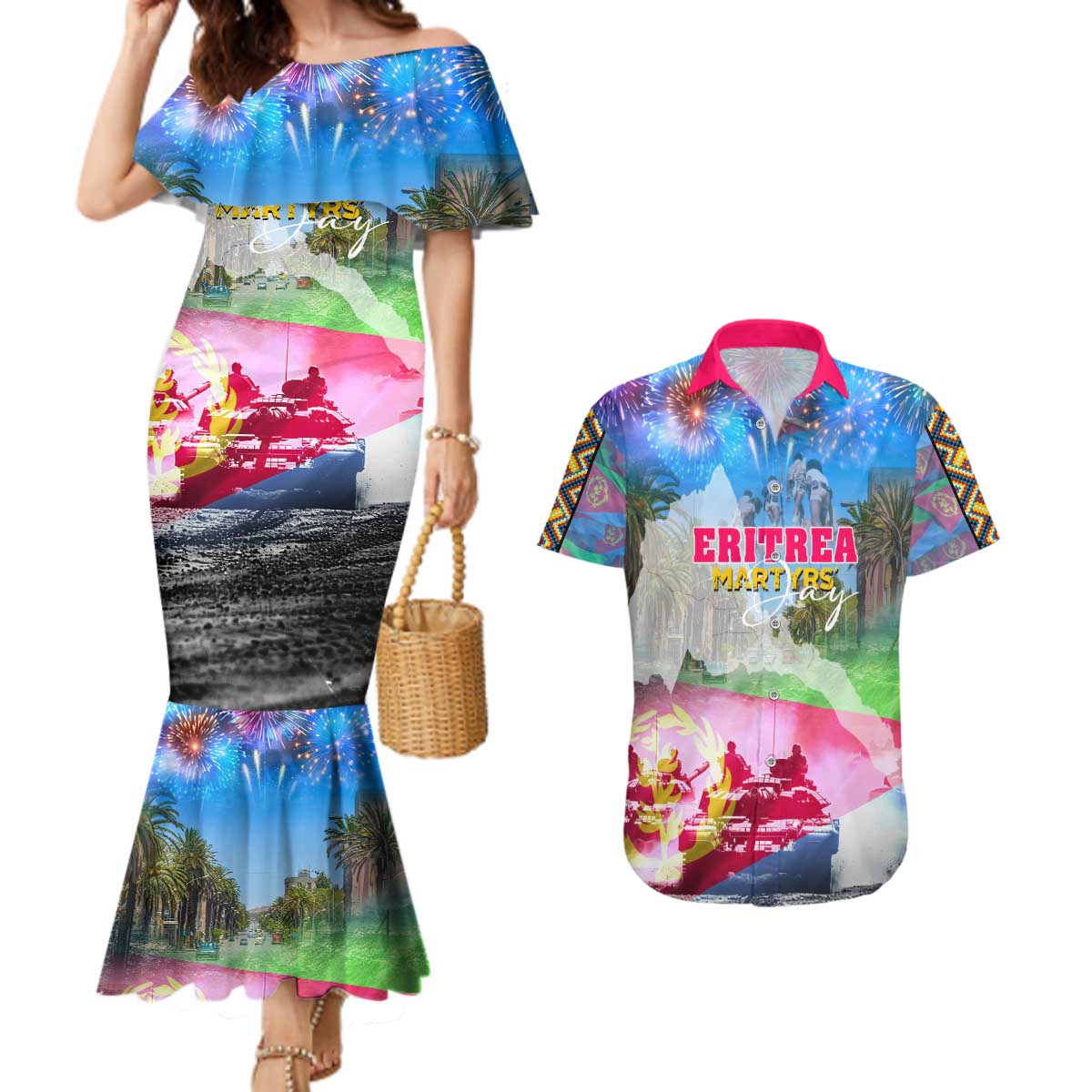 June 20 Eritrea's Martyrs Day Couples Matching Mermaid Dress and Hawaiian Shirt Honoring the Brave Celebrating the Nation